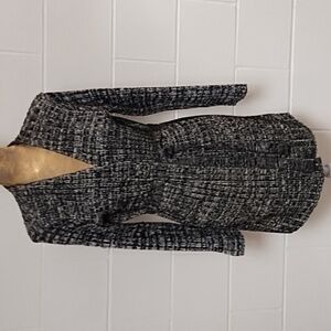 United Knitwear Medium 60% Cotton Black & White/Cream Chunky Belted Cardigan